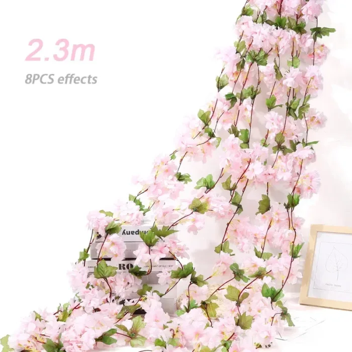Artificial Flowers Cherry Blossom Sakura Garland Wedding Arch Garden Backdrop Home Party Decoration Silk Fake Plants Vine 230cm - Image 8