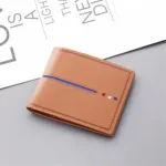 Men's Short Horizontal Square Canvas 2 Fold Solid Color Buckle Wallet Denim New Unmarked Sewing Thread Ultra Thin Card Holder - Image 8