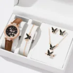 6/1pcs Set Women Watch Ring Necklace Earrings Bracelet Set Watches Butterfly Leather Strap Ladies Quartz WristWatch (No Box) - Image 8