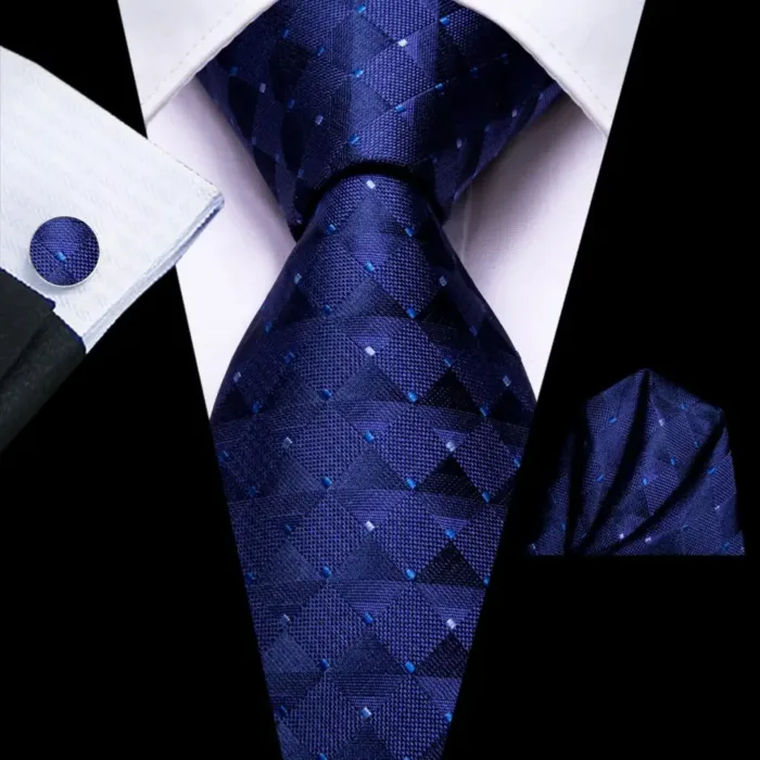 Hi-Tie Designer Black Blue Striped 63inch Silk Men Tie Extra Long Ties for Men Woven Classic 160cm Men Necktie Pocket Square Set - Image 10
