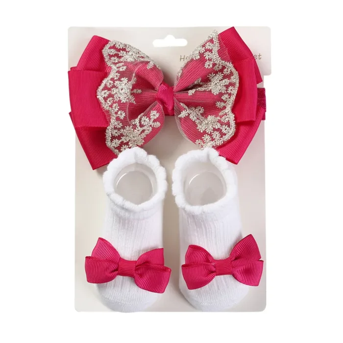 3Pcs/Set Leg Ruffled Cotton Socks Baby Girls  Kids Clothing with Lacework Toddlers Cotton Hair Ribbon Bows Sock Elastic Hairband - Image 15