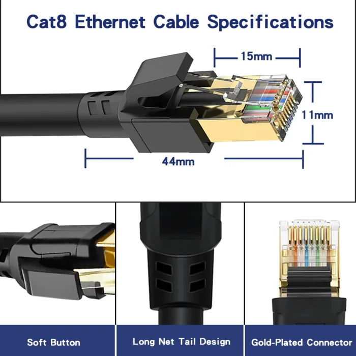 High Speed Cat 8 Ethernet Cable 40Gbps 2000MHz SFTP RJ45 Network Internet Lan Patch Cord for Laptops PS5 Router Cat8 Cable - Image 5