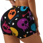 Women's Yoga Shorts Skulls And Pink Flowers Scrunch Booty Butt Lifting Comfort Fitness Gym - Image 16