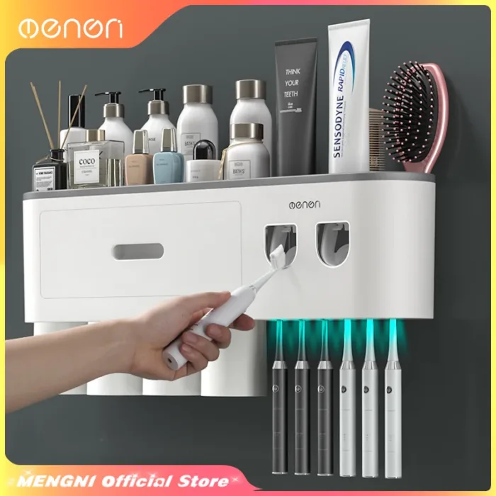 MENGNI-Magnetic Adsorption Inverted Toothbrush Holder Wall -Automatic Toothpaste Squeezer Storage Rack Bathroom Accessories - Image 1