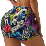 Women's Yoga Shorts Skulls And Pink Flowers Scrunch Booty Butt Lifting Comfort Fitness Gym - Image 10