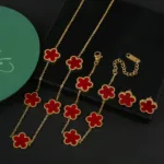 Stainless Steel Colorfast Simple Plant Five-leaf Flower Bracelet Necklace Earrings Three-piece Jewelry Ladies Four-leaf Clover - Image 22