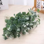 Artificial Plastic Plant Eucalyptus Leaves Branch Green Stems Home Outdoor Party Wedding Fake Flowers DIY Decoration Arrangement