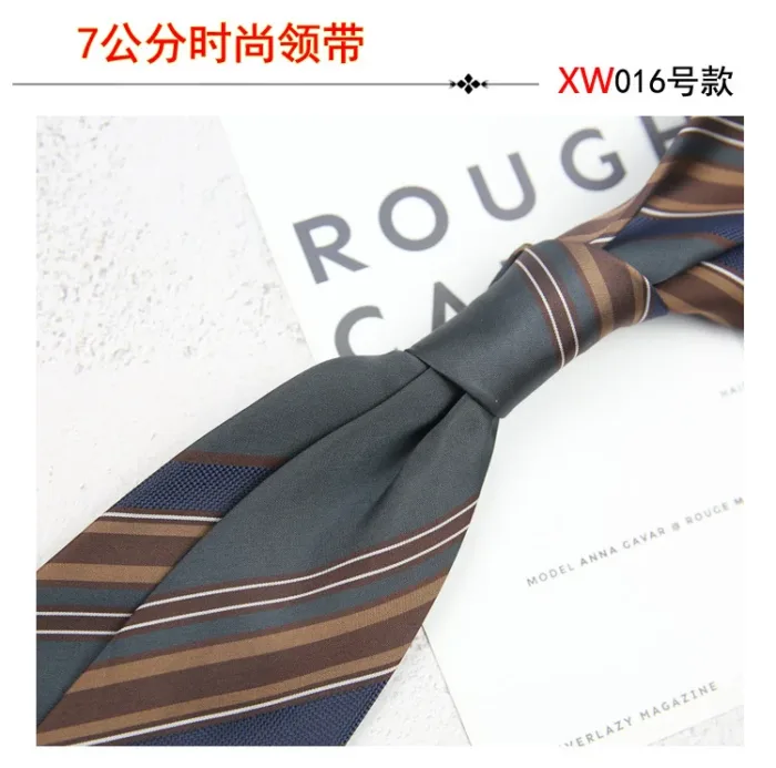 2024 New Korean 7cm Luxury Casual Neckties For Men Navy Brown Green Striped Neck Ties Formal Dress Suit Cravat Flower Red Tie - Image 16