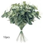 10pcs Eucalyptus Leaves Bunch Branch Artificial Plastic Plants Leaves Green Stems Wedding Faux Fake Flowers Cake DIY Decor