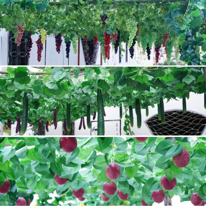 Artificial Grape Leaf Green Vine Sweet Potato Leaf Rattan Plastic Decor Ceiling Vegetable Fruit Orchard Outdoor Wedding Pendant - Image 2