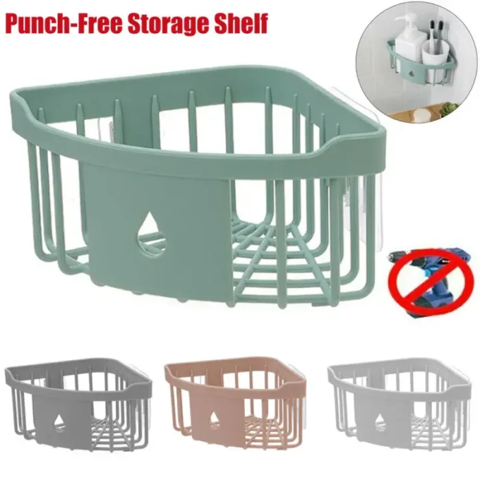 Kitchen Free Hole Shelf Bathroom Bathtub Wall Mounted Storage Rack Organizer Accessories Shower Corner - Image 2