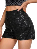 Womens Sparkly Sequin Shorts High Waist Sparkle Straight Leg Shorts Glitter Hot Booty Stretch Shorts Disco Rave Clubwear - Image 3