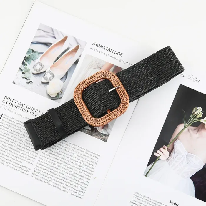 Vintage Bohemian Square Buckle Elastic Braided Belts Women Summer Wild Linen Weave Fake Straw Waist Belt Dress Shirt Decoration - Image 14