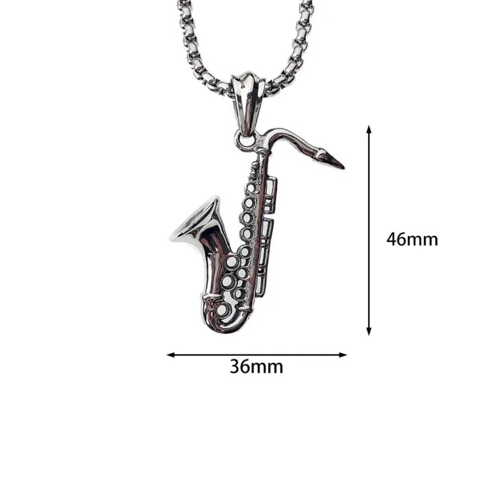 Stainless Steel Saxophone Musical Instrument Pendant Necklace For Men Fashion Personality Punk Hip Hop Rock Jewelry - Image 3