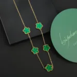 Stainless Steel Colorfast Simple Plant Five-leaf Flower Bracelet Necklace Earrings Three-piece Jewelry Ladies Four-leaf Clover - Image 12