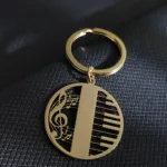 Musical symbol piano hollow style gold-plated keychain, silver and black stainless steel keychain, men's gift, family wear - Image 13