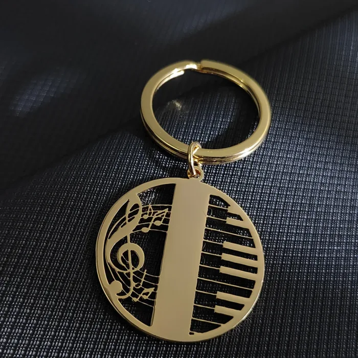 Musical symbol piano hollow style gold-plated keychain, silver and black stainless steel keychain, men's gift, family wear - Image 13