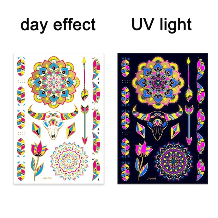 Luminous Temporary Tattoos Stickers Fluorescent Neon In Dark Illuminate Tattoo Elephant/Love Heart Shoulder Tattoo Party Sticker - Image 15