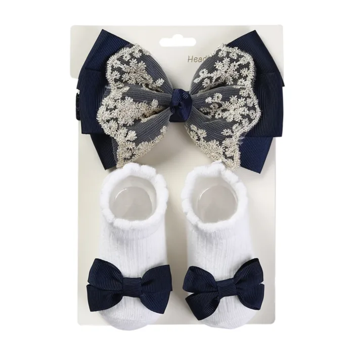 3Pcs/Set Leg Ruffled Cotton Socks Baby Girls  Kids Clothing with Lacework Toddlers Cotton Hair Ribbon Bows Sock Elastic Hairband - Image 10