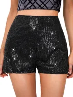 Womens Sparkly Sequin Shorts High Waist Sparkle Straight Leg Shorts Glitter Hot Booty Stretch Shorts Disco Rave Clubwear