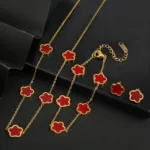 Stainless Steel Colorfast Simple Plant Five-leaf Flower Bracelet Necklace Earrings Three-piece Jewelry Ladies Four-leaf Clover - Image 42