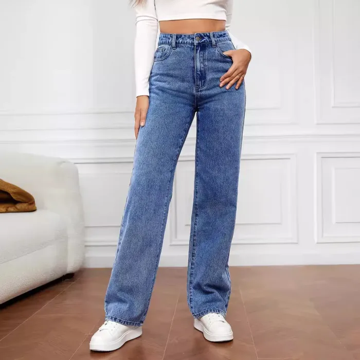 Retro Straight Jeans Women Fashion Washed Denim Pants High Waisted Cowboy Trousers Mom Baggy Jean 2024 Autumn Clothes Pantalones - Image 1
