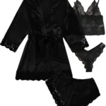 European and American women's pajamas underwear 4-piece set Lei suspender pajamas women's summer set nightgown nightgown - Image 5