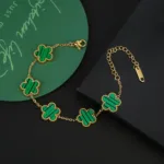 Stainless Steel Colorfast Simple Plant Five-leaf Flower Bracelet Necklace Earrings Three-piece Jewelry Ladies Four-leaf Clover - Image 9