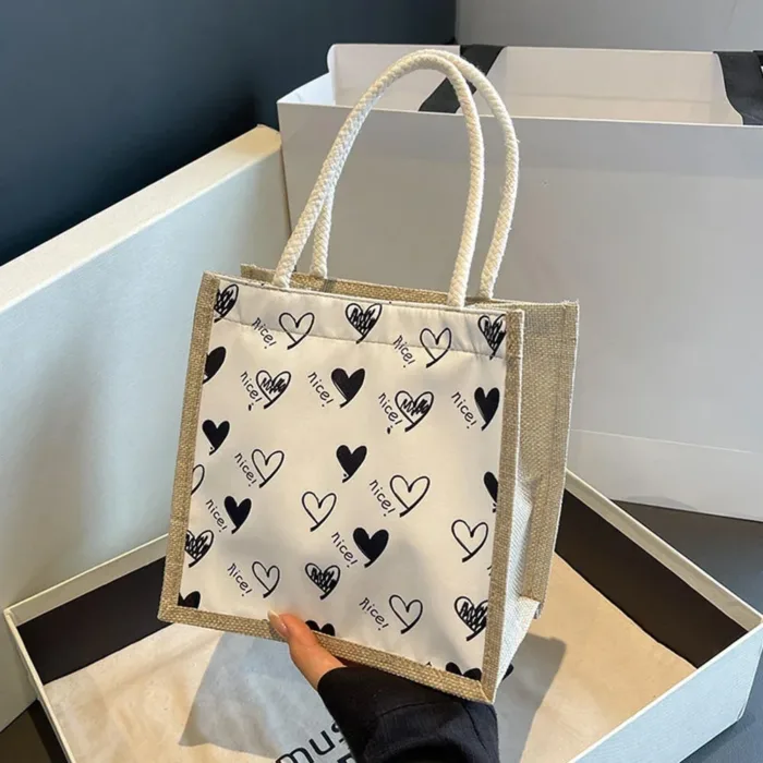 Linen Button Zipper Handbag Women Tote Large Capacity Grocery Bag Designer Bag Beach Organizer Portable Shopping Lunch Bag Gift - Image 1