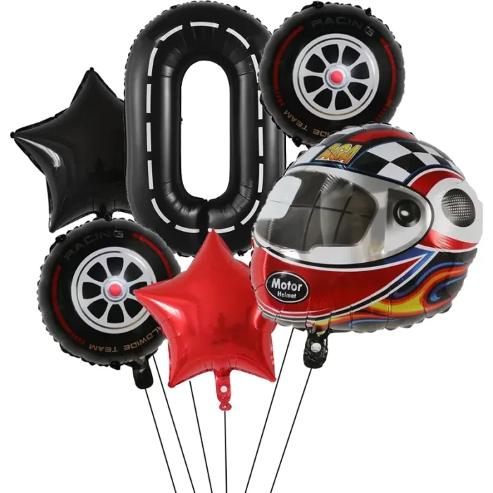 6PCS Motor Helmet Balloon Wheel Tire Racing Balloons Birthday Decor Boys Race car Dirt Bike Motorcross Hot Wheel Party Supplies - Image 3