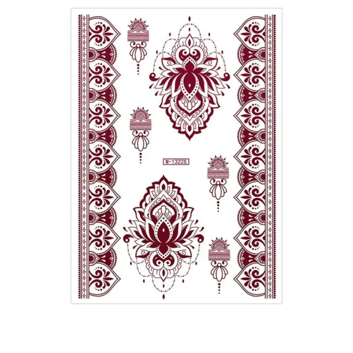Red Lace Henna Tattoo Sexy Maroon Tattoo Stickers Waterproof India Mehndi Design Temporary Tattoos Finger Hand Tattoo for Women - Image 10
