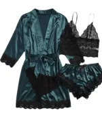 European and American women's pajamas underwear 4-piece set Lei suspender pajamas women's summer set nightgown nightgown - Image 11