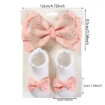 3Pcs/Set Leg Ruffled Cotton Socks Baby Girls  Kids Clothing with Lacework Toddlers Cotton Hair Ribbon Bows Sock Elastic Hairband - Image 2