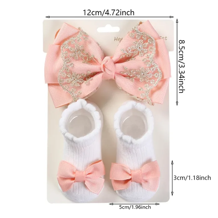 3Pcs/Set Leg Ruffled Cotton Socks Baby Girls  Kids Clothing with Lacework Toddlers Cotton Hair Ribbon Bows Sock Elastic Hairband - Image 2