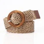 Braided Waist Belt Black Coffee Female Belt Vintage Boho Round Wooden Smooth Buckle Fake Straw Wide Belts Waist Strap For Women - Image 8