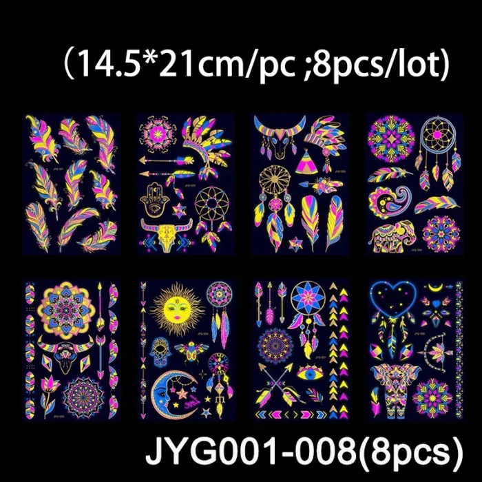 Luminous Temporary Tattoos Stickers Fluorescent Neon In Dark Illuminate Tattoo Elephant/Love Heart Shoulder Tattoo Party Sticker - Image 3