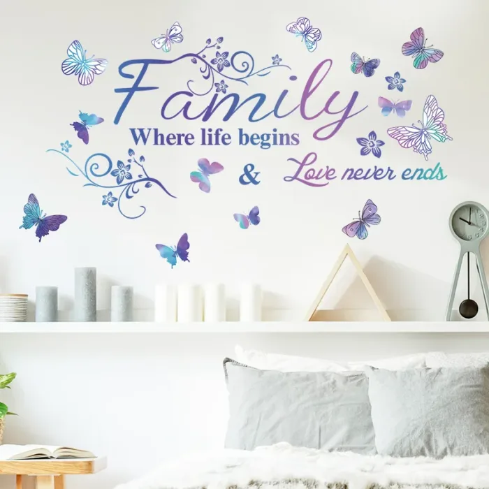 Purple English Family Slogan Wall Sticker Living Room Entrance Background Decor Wallpaper For Home Decoration Beautify Decals - Image 3
