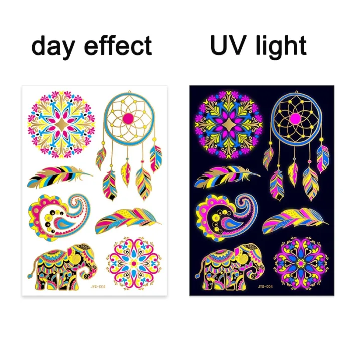 Luminous Temporary Tattoos Stickers Fluorescent Neon In Dark Illuminate Tattoo Elephant/Love Heart Shoulder Tattoo Party Sticker - Image 27