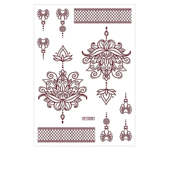 Red Lace Henna Tattoo Sexy Maroon Tattoo Stickers Waterproof India Mehndi Design Temporary Tattoos Finger Hand Tattoo for Women - Image 12