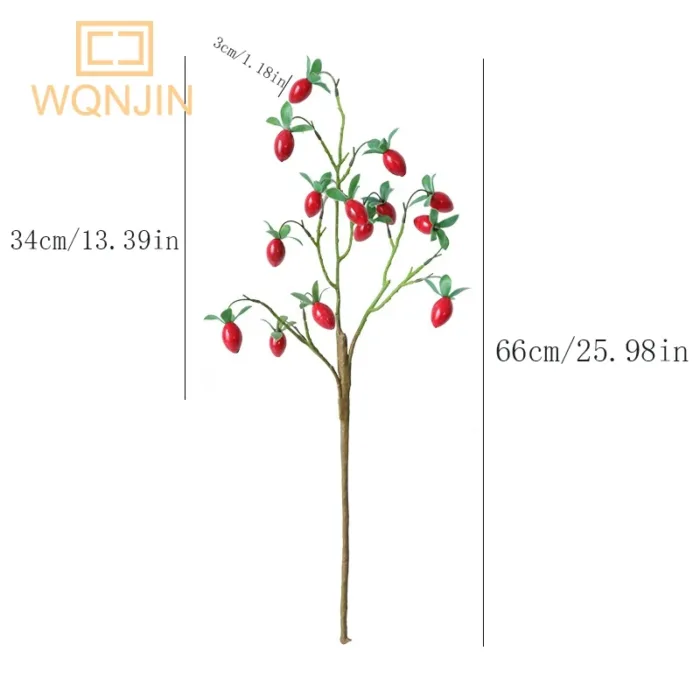 Pomegranate Branch With Leaves Red Artificial Flowers Fake Fruit Flores For Home Christma Vase Decoration Outdoor Garden - Image 5