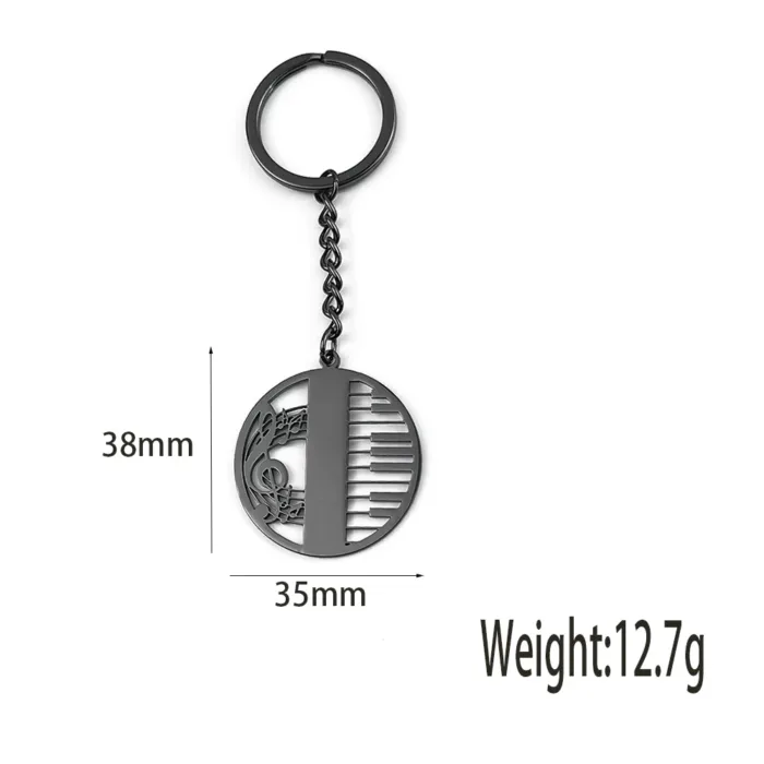 Musical symbol piano hollow style gold-plated keychain, silver and black stainless steel keychain, men's gift, family wear - Image 5