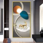Abstract Geometry Light and Shadow Canvas Painting Wall Art Golden Deer Feather Ginkgo Leaf Posters Porch Wall Decor No Frame - Image 3