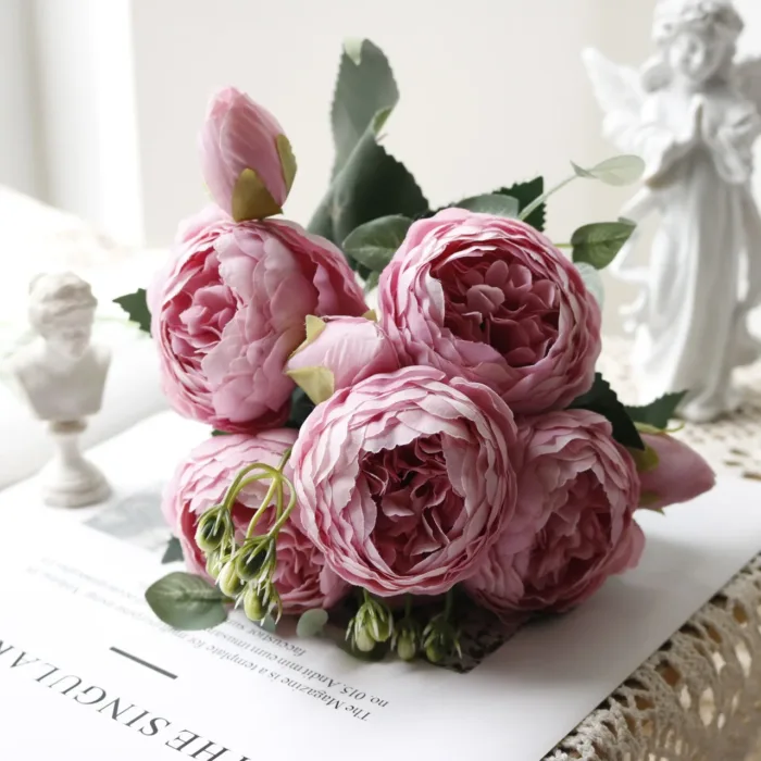 30cm Rose White Peony Artificial Flowers Bouquet 5 Big Head and 4 Bud Cheap Fake Flowers for Home Wedding Decoration Indoor - Image 17