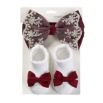 3Pcs/Set Leg Ruffled Cotton Socks Baby Girls  Kids Clothing with Lacework Toddlers Cotton Hair Ribbon Bows Sock Elastic Hairband - Image 17