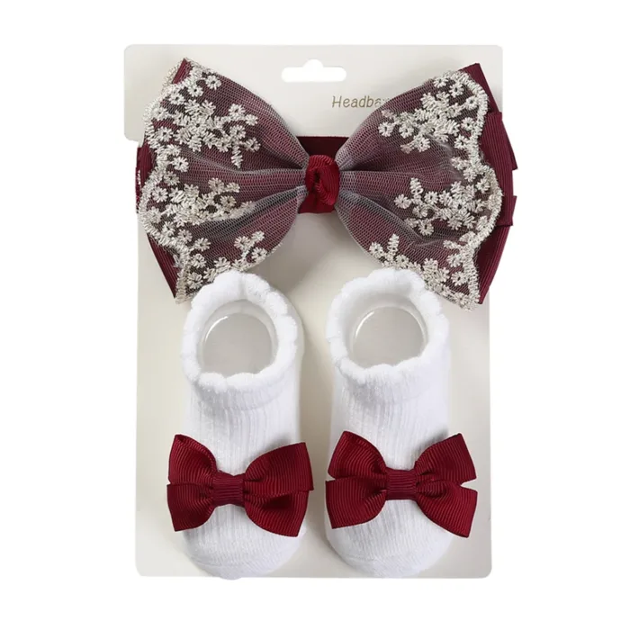 3Pcs/Set Leg Ruffled Cotton Socks Baby Girls  Kids Clothing with Lacework Toddlers Cotton Hair Ribbon Bows Sock Elastic Hairband - Image 17