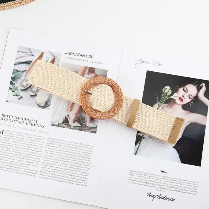 Vintage Bohemian Square Buckle Elastic Braided Belts Women Summer Wild Linen Weave Fake Straw Waist Belt Dress Shirt Decoration - Image 25