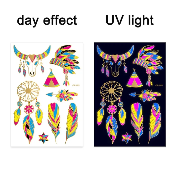 Luminous Temporary Tattoos Stickers Fluorescent Neon In Dark Illuminate Tattoo Elephant/Love Heart Shoulder Tattoo Party Sticker - Image 28