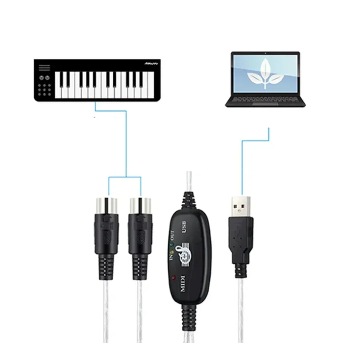 Audio cable Keyboard to PC USB MIDI Cable Converter PC to Music Keyboard Cord USB IN-OUT MIDI Interface Cable - Image 2