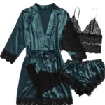 European and American women's pajamas underwear 4-piece set Lei suspender pajamas women's summer set nightgown nightgown - Image 2