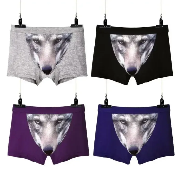 Boxer Men Underpants Modal Men's Wolf Panties Cartoon Animal Funny Boxers U Pouch Bulge Underwear Men  Lingerie Gift - Image 2